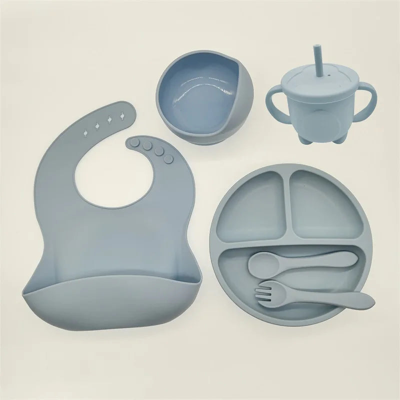 Children'S Tableware Set Baby Complementary Food Training Silicone Tableware 8Pce Set Baby Suction Cups Bowls Baby Supplies