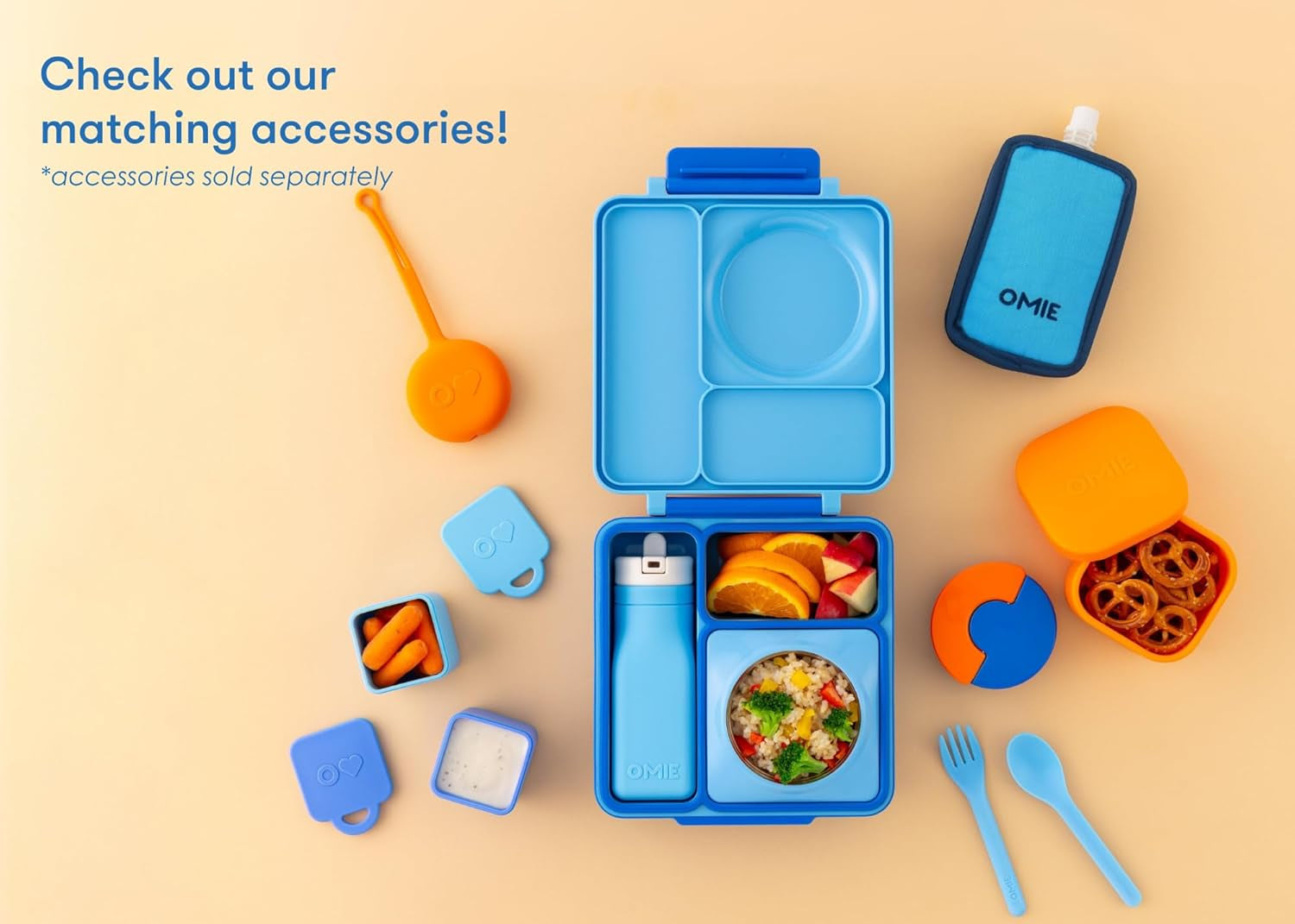 box Bento Box for Kids - Insulated Lunch Box with Leak Proof Thermos Food Jar - 3 Compartments, 2 Temperature Zones (Blue Sky)