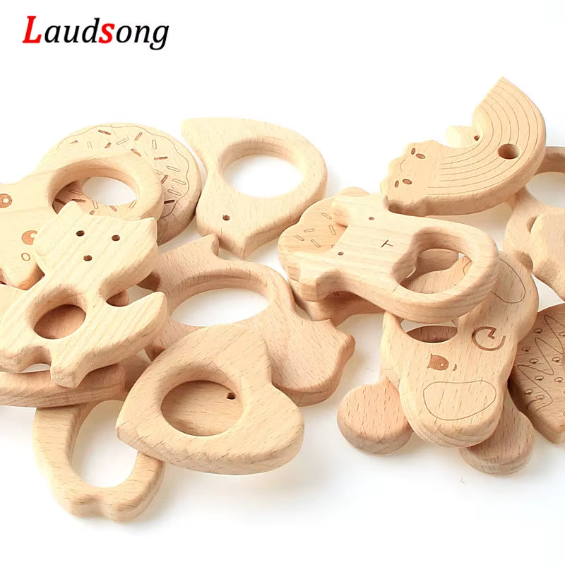 1Pcs Mixed Animal Natural Beech Teething Wooden Beads Toy Teether Gift Rattle Diy Accessories Wood Crafts Jewelry Making