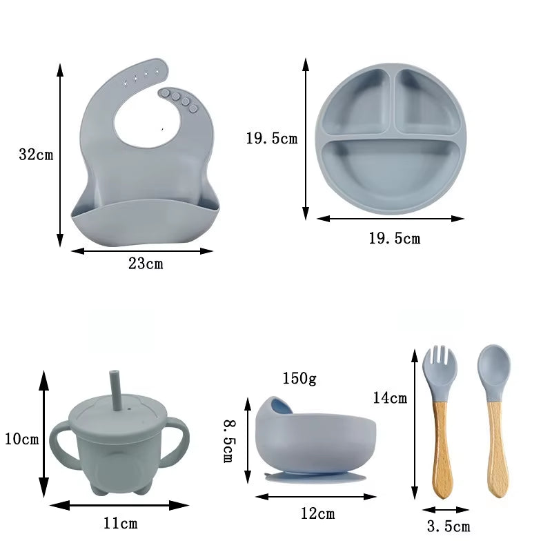 Children'S Tableware Set Baby Complementary Food Training Silicone Tableware 8Pce Set Baby Suction Cups Bowls Baby Supplies