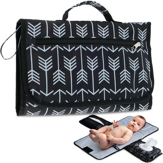 Baby Nappy Changing Mat Waterproof Newborn Diaper Changing Pad with Head Cushion Portable Foldable Infant Nappy Changing Pad with Storage Pockets for Home Travel Outside