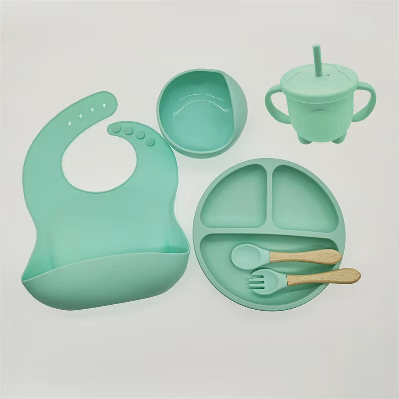 Children'S Tableware Set Baby Complementary Food Training Silicone Tableware 8Pce Set Baby Suction Cups Bowls Baby Supplies
