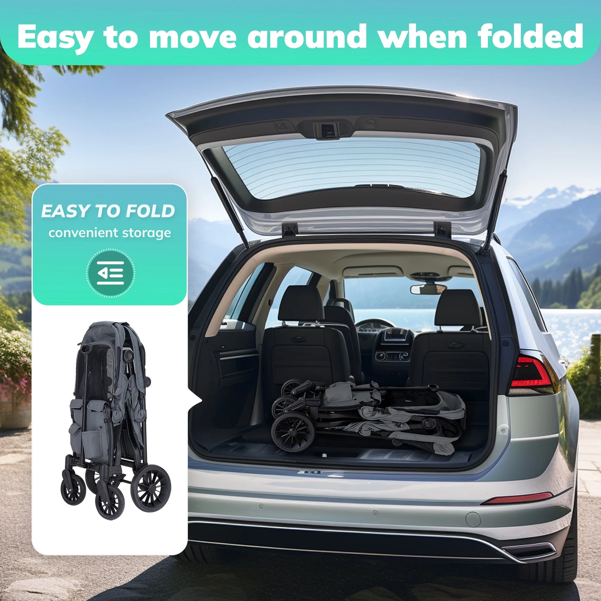 Baby Stroller Wagon for 2 Kids with Breathable Canopy,Parent Organizer,Removable Seat,2 Cup Holders,Gray