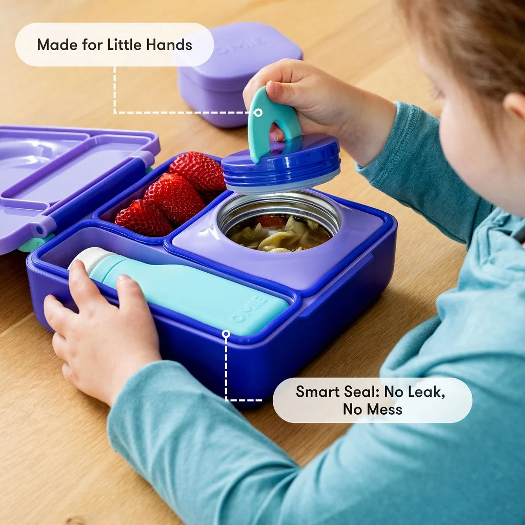 box Bento Box for Kids - Insulated Bento Lunch Box with Leak Proof Thermos Food Jar - Purple Plum