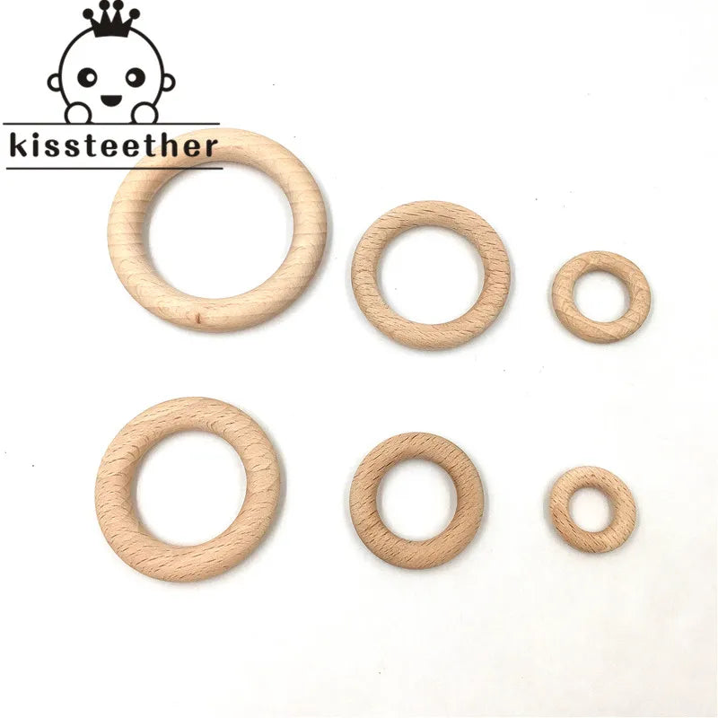 25-68Mm Nature Beech Wooden Ring Teether Baby Wood Beads Infants Teething Care Product DIY S Necklace