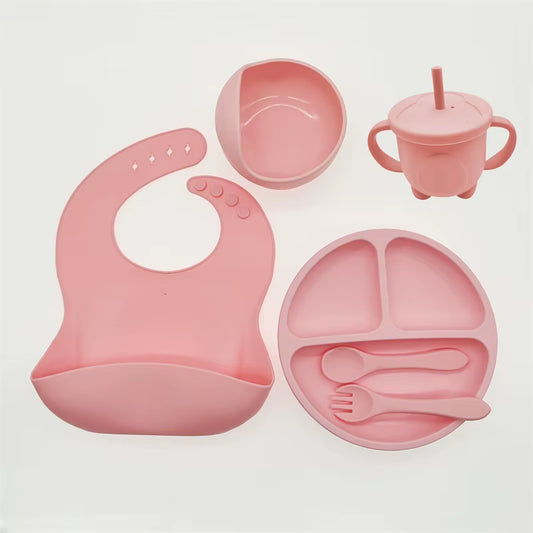 Children'S Tableware Set Baby Complementary Food Training Silicone Tableware 8Pce Set Baby Suction Cups Bowls Baby Supplies