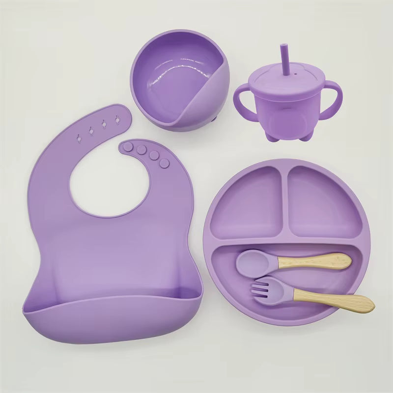 Children'S Tableware Set Baby Complementary Food Training Silicone Tableware 8Pce Set Baby Suction Cups Bowls Baby Supplies