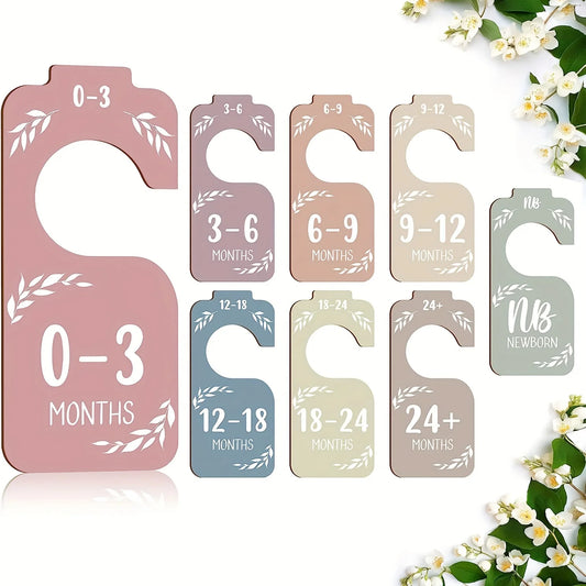 8Pcs Wooden Baby Closet Dividers for Baby Clothes Organizer, Double Sided Colorful Baby Closet Organizer for Closet Size Hangers