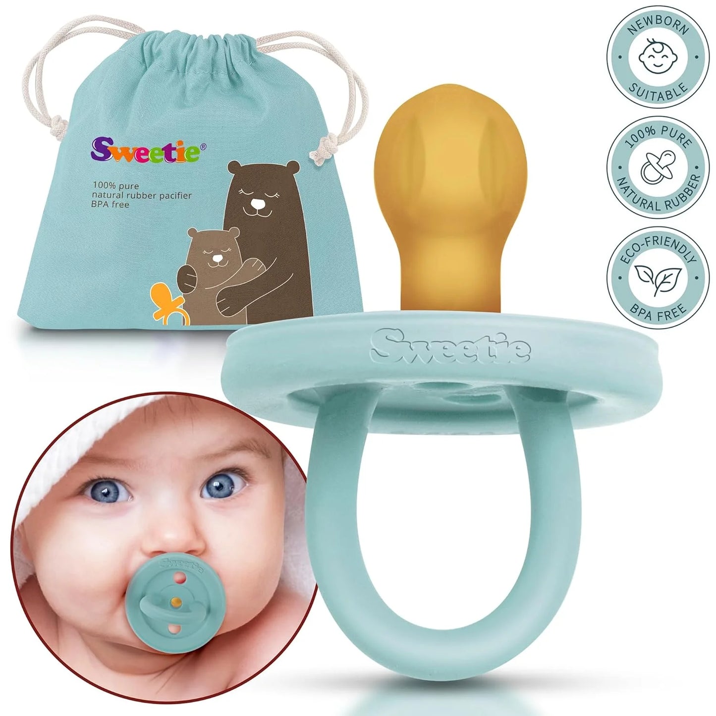 Rubber Turquoise Pacifier Natural Rubber Pacifier Rounded (0-6 Month, Turquoise)