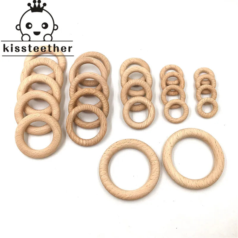 25-68Mm Nature Beech Wooden Ring Teether Baby Wood Beads Infants Teething Care Product DIY S Necklace