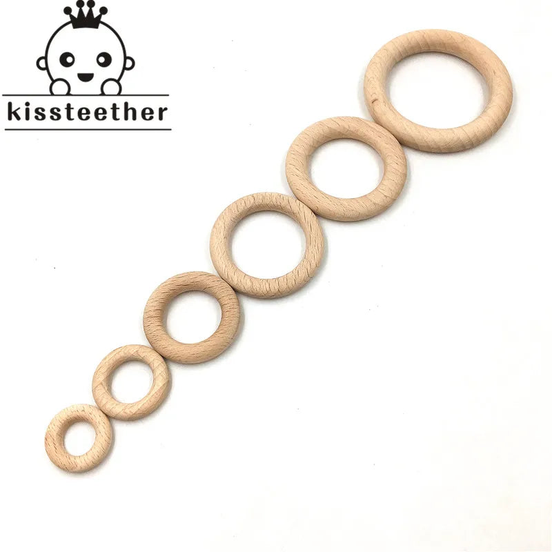 25-68Mm Nature Beech Wooden Ring Teether Baby Wood Beads Infants Teething Care Product DIY S Necklace