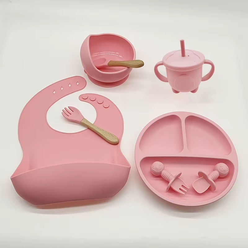 Children'S Tableware Set Baby Complementary Food Training Silicone Tableware 8Pce Set Baby Suction Cups Bowls Baby Supplies