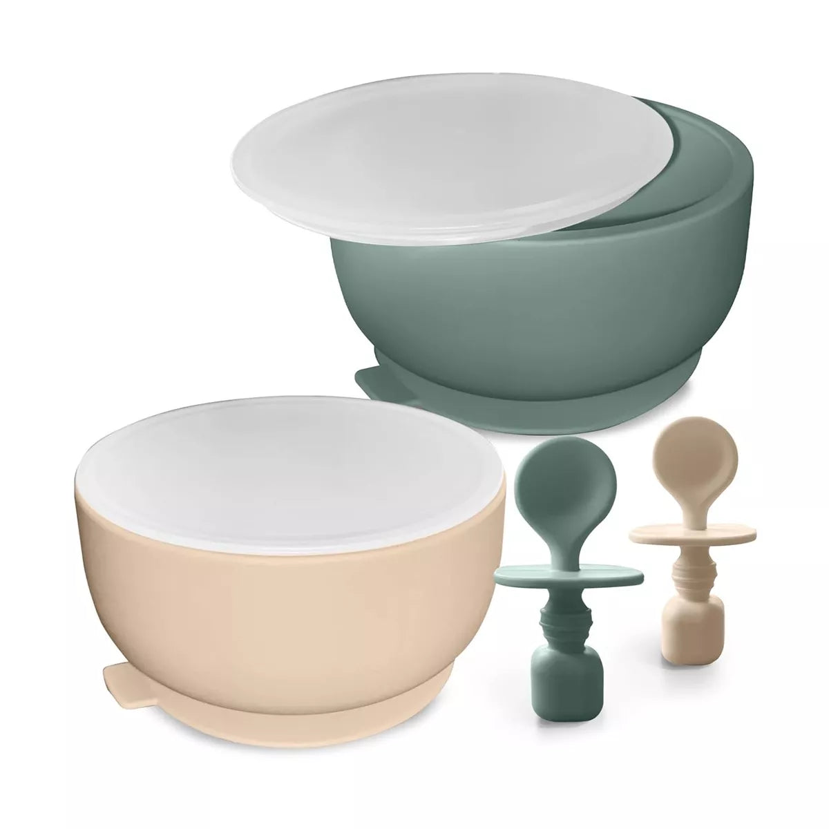 Sperric Silicone Baby Feeding Set - Infant Suction Bowls with Lids and Spoons | BPA Free Toddler Self Feeding Utensils for 0-6 Months