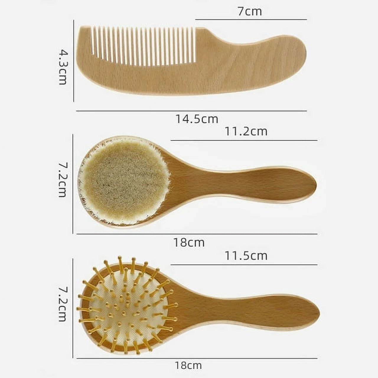 Baby Brush and Comb Set, 4Pcs Wooden, Baby Hair Brush, Cradle Cap Brush, Baby Brush Set for Newborns, Infant Hair Brush
