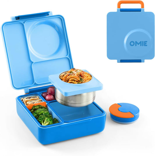 box Bento Box for Kids - Insulated Lunch Box with Leak Proof Thermos Food Jar - 3 Compartments, 2 Temperature Zones (Blue Sky)