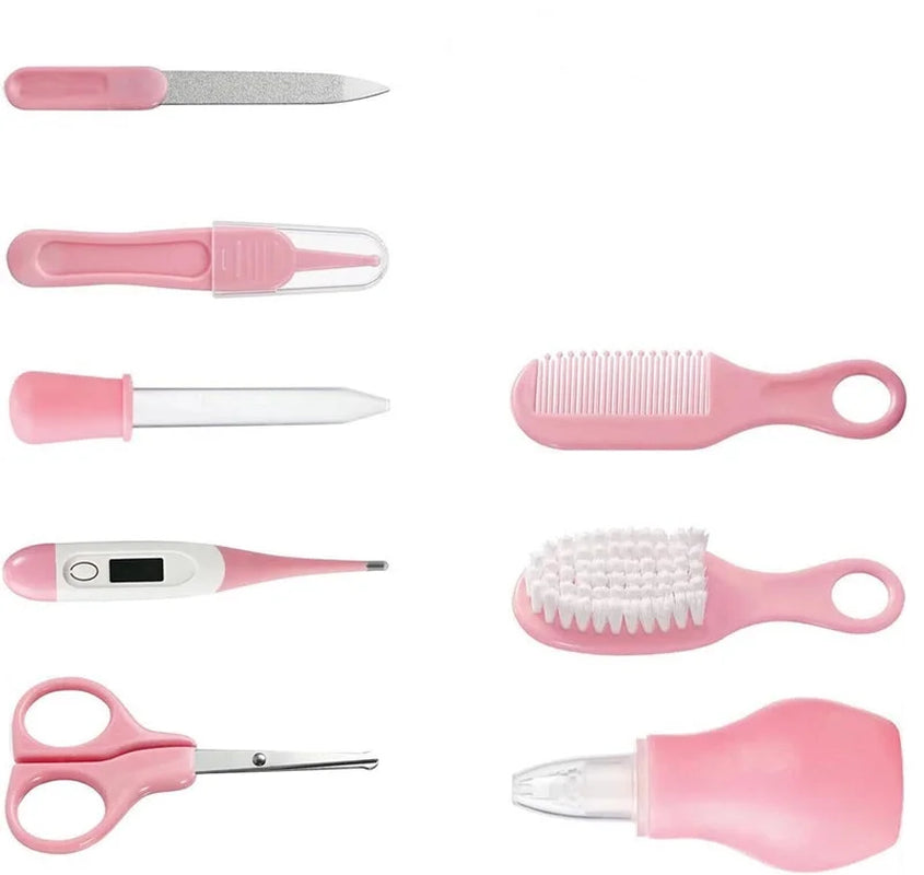 Baby Healthcare and Grooming Kit, Baby Safety Set Baby Comb, Brush, Finger Toothbrush, Nail Clippers, Scissors, Nasal Aspirator, Baby Essentials Nursery Care Kit (Pink)
