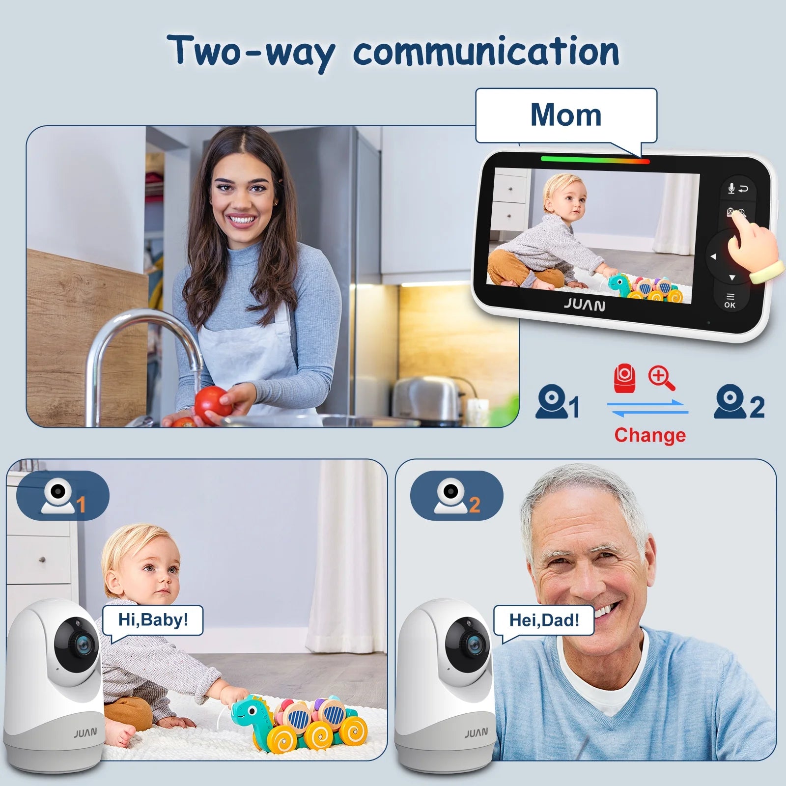 Baby Monitor with 2 Cameras and Audio, Video Baby Monitor with No Wifi, Baby Camera Monitor