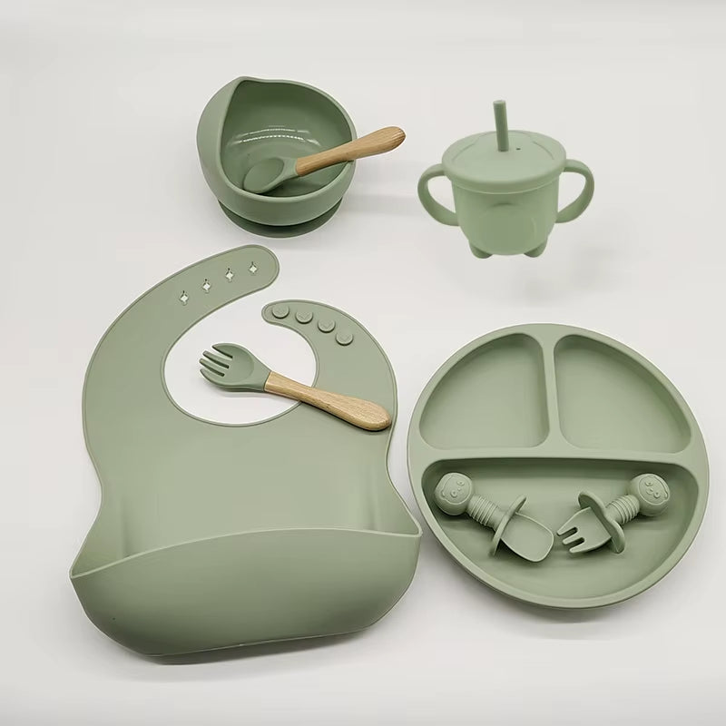 Children'S Tableware Set Baby Complementary Food Training Silicone Tableware 8Pce Set Baby Suction Cups Bowls Baby Supplies