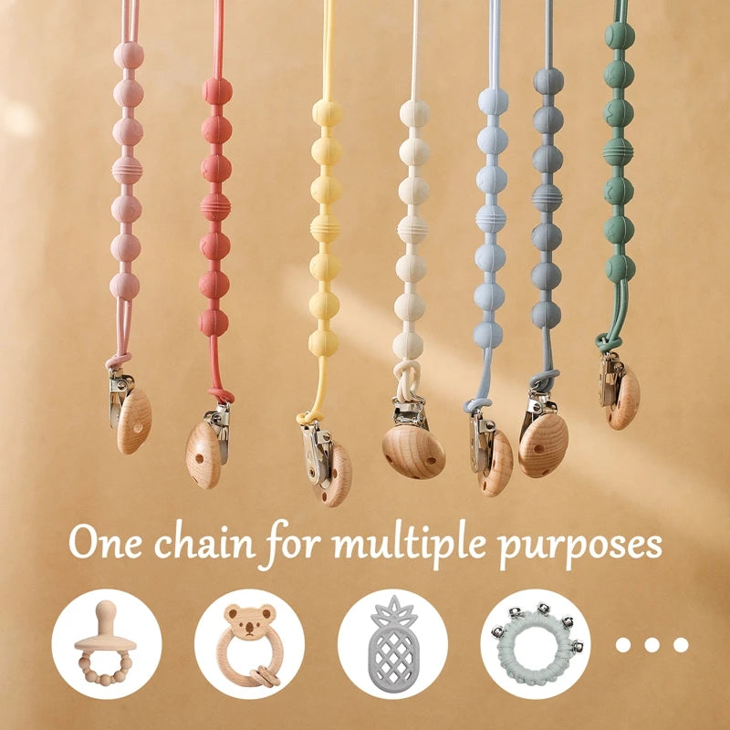 Beech Wood Chew Bead Pacifier Clips Dummy Chain Holder Newborn Soother Chains Nipple Holder for Babies Teething Toy Baby Chew