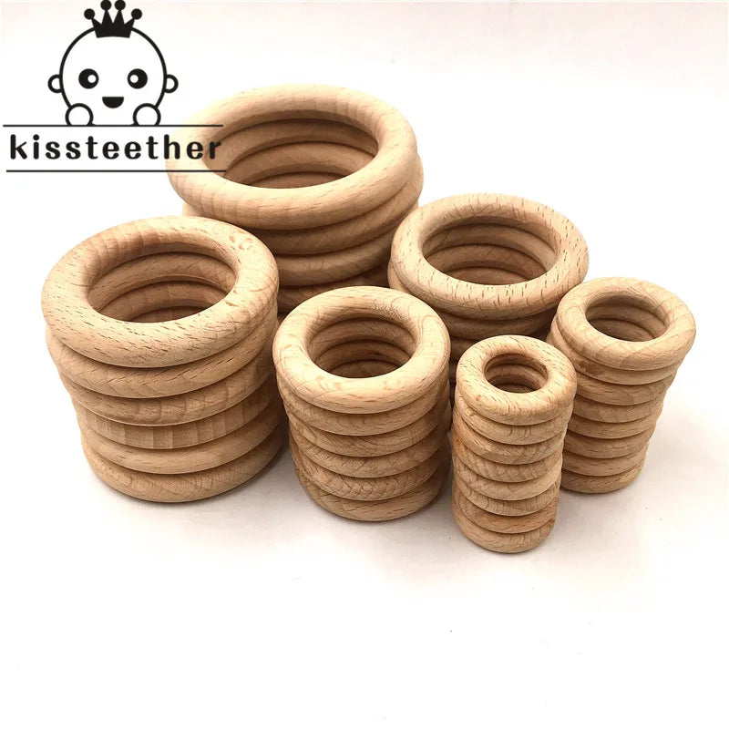 25-68Mm Nature Beech Wooden Ring Teether Baby Wood Beads Infants Teething Care Product DIY S Necklace