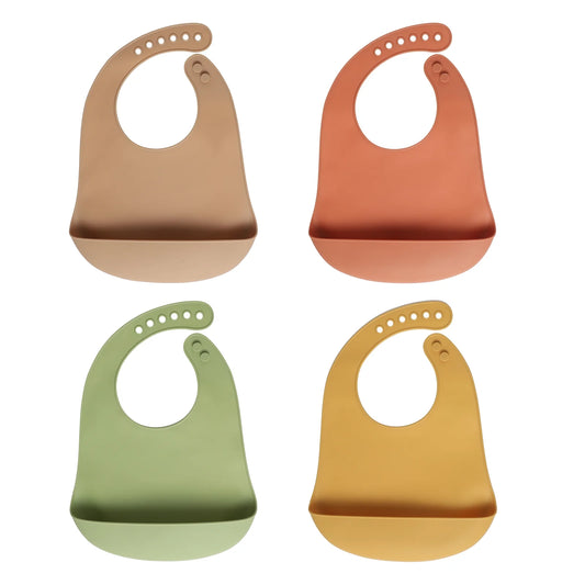 4Pcs Silicone Baby Bibs, Soft Waterproof Feeding Bibs with Food Catcher Pocket, BPA Free Adjustable Bibs for Baby Boy and Girl(Yellow)